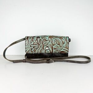 Patricia Nash Balloi Tooled Turquoise Floral Leather Crossbody Bag